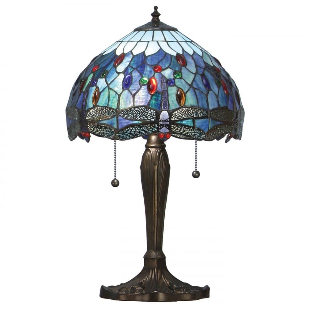 Interiors 1900 64090 Dragonfly Blue Tiffany Small Table Lamp