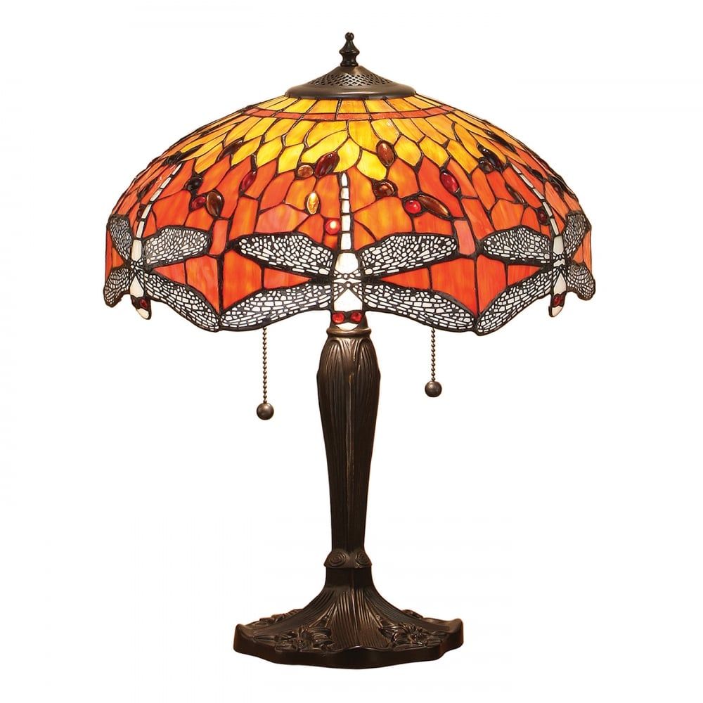 Interiors 1900 64093 Dragonfly Flame Tiffany Medium Table Lamp