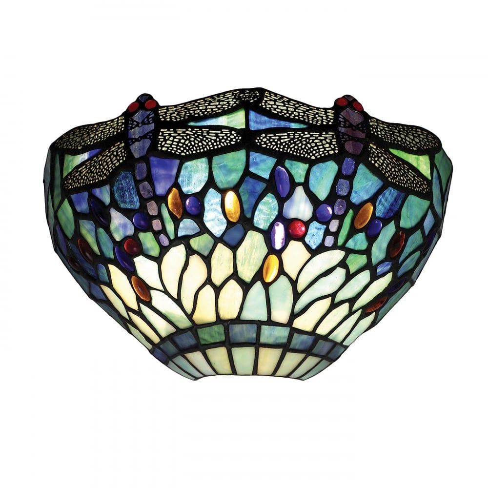 Interiors 1900 64102 Dragonfly Blue Tiffany Wall Light