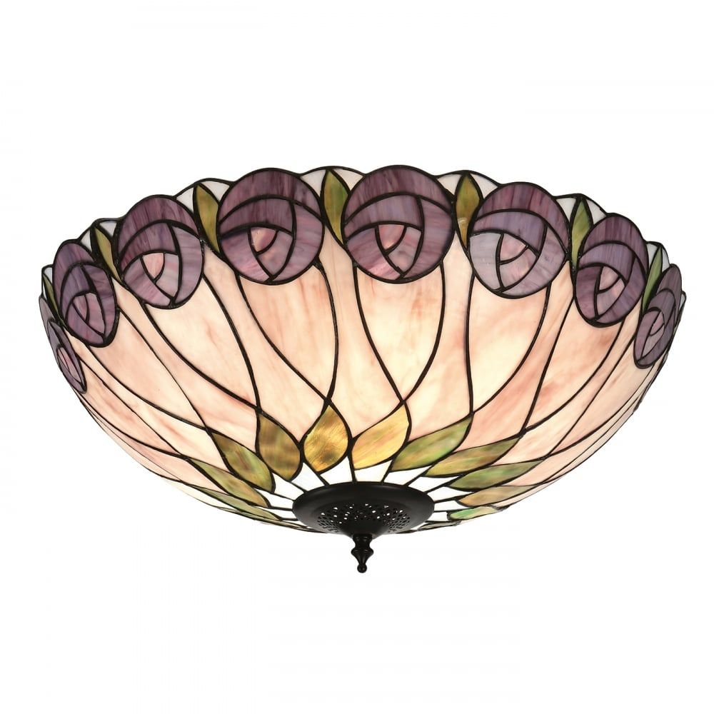 Interiors 1900 64173 Hutchinson Large 2 Light Flush Tiffany Style Glass Bronze