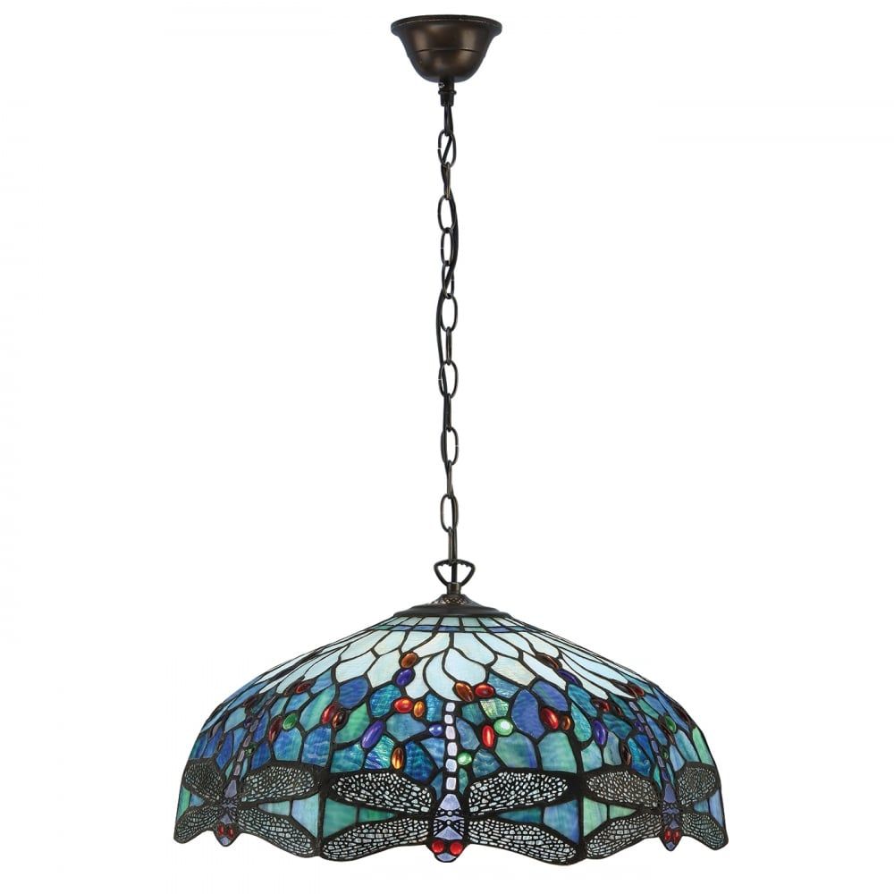 Interiors 1900 66148 Dragonfly Blue Tiffany Large 3 Light Pendant