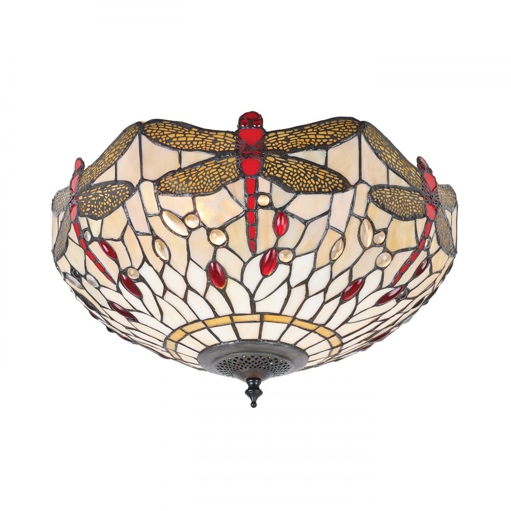 Interiors 1900 70723 Dragonfly Beige Tiffany Medium 2 Light Flush