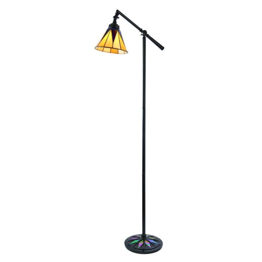 Interiors 1900 74355 Dark Star Task Floor Lamp Satin Black Tiffany Style Glass
