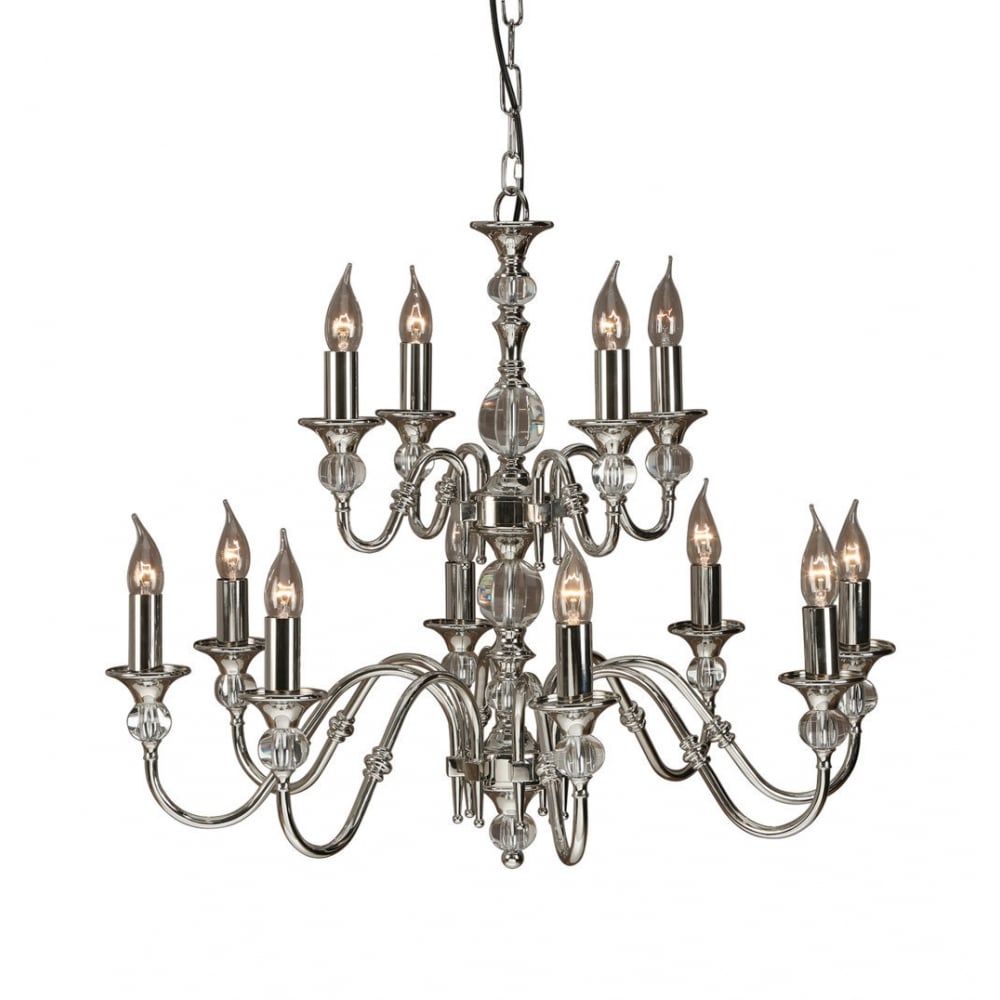 Interiors 1900 LX124P12N Polina 12 Light Chandelier Polished Nickel Clear Crystal