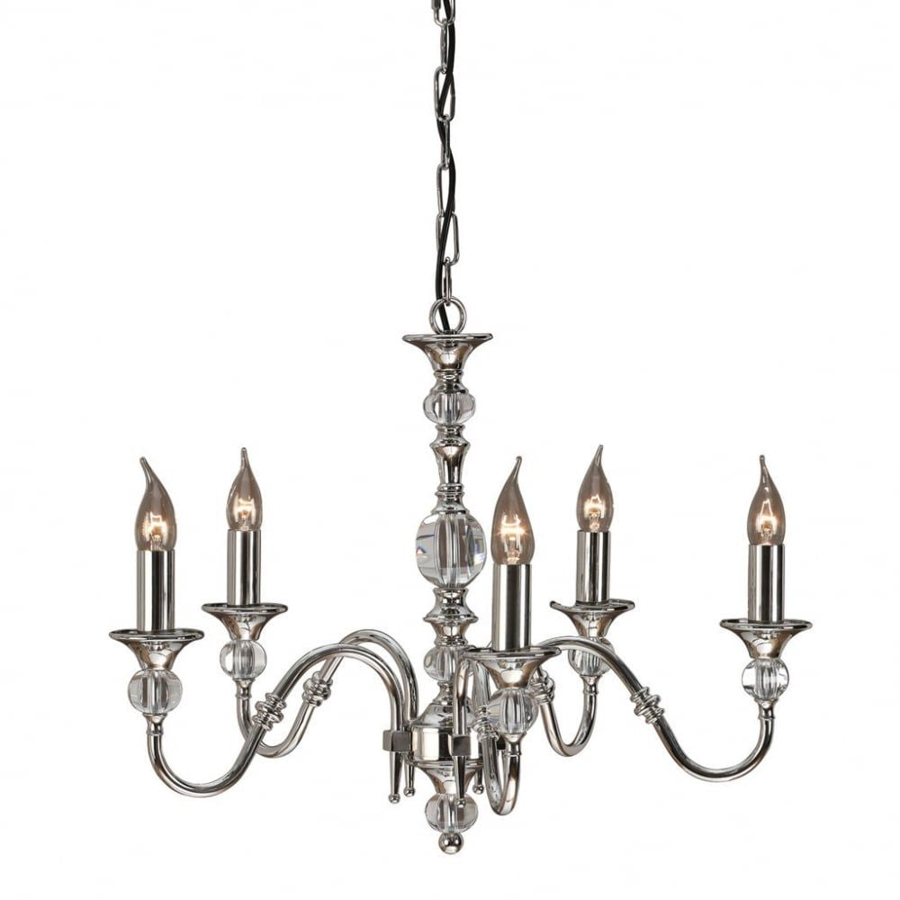 Interiors 1900 LX124P5N Polina 5 Light Chandelier Polished Nickel Clear Crystal