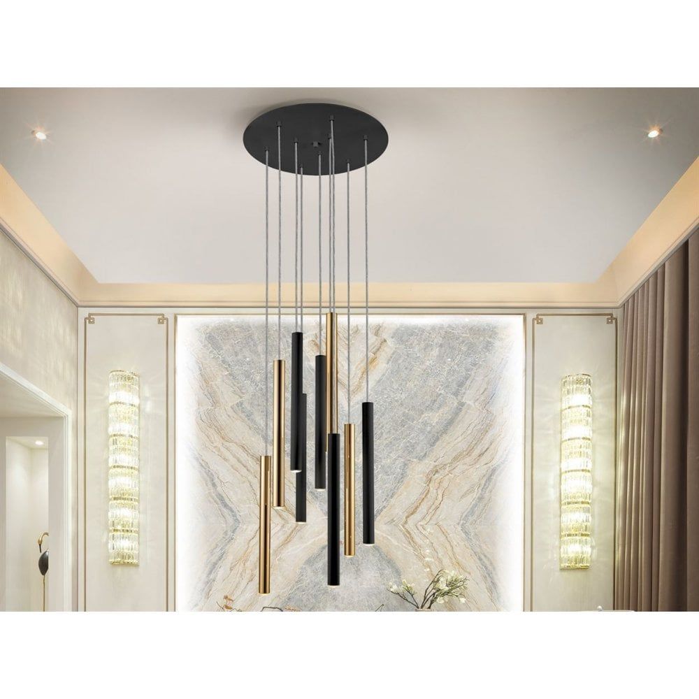 Schuller 373272 Varas LED 9 Light Pendant Light Gold Black