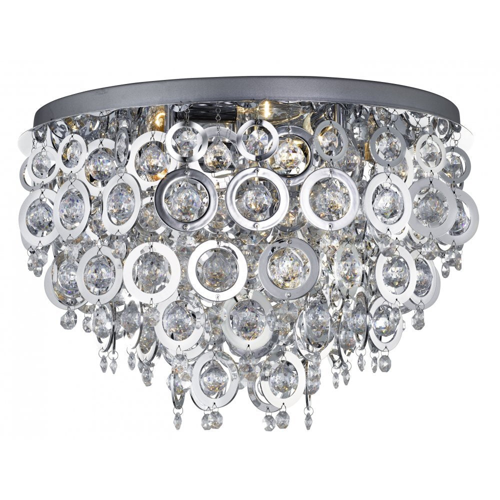 Searchlight 0575-5CC Nova -5 Light Ceiling Flush Chrome Clear Acrylic Balls Chrome Acrylic Rings