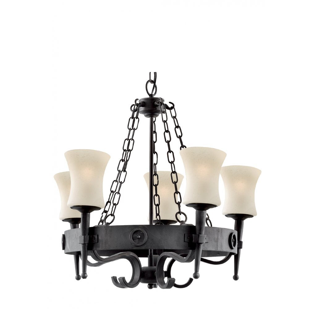 Searchlight 0815-5BK Cartwheel - 5 Light Ceiling Black Scavo Glass