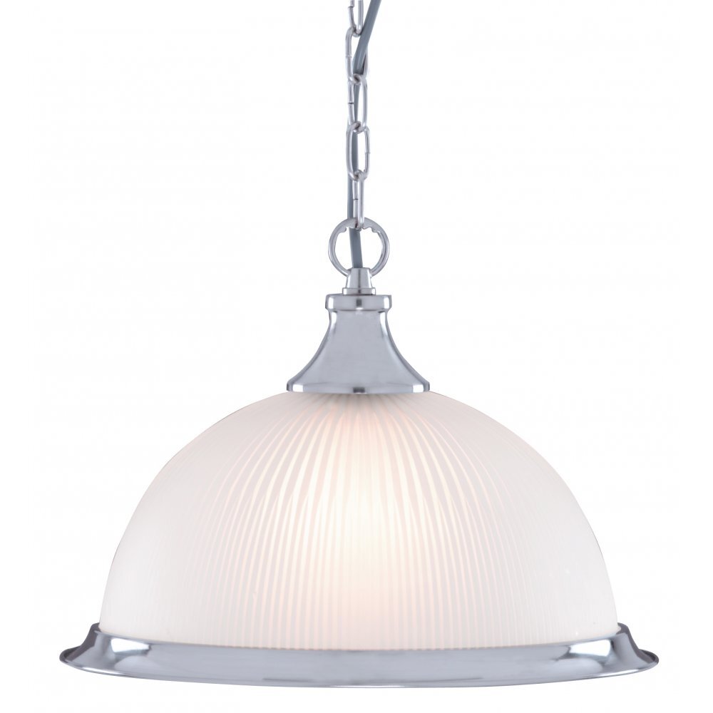 Searchlight 1044 American Diner - 1 Light Pendant Satin Silver Acid Glass