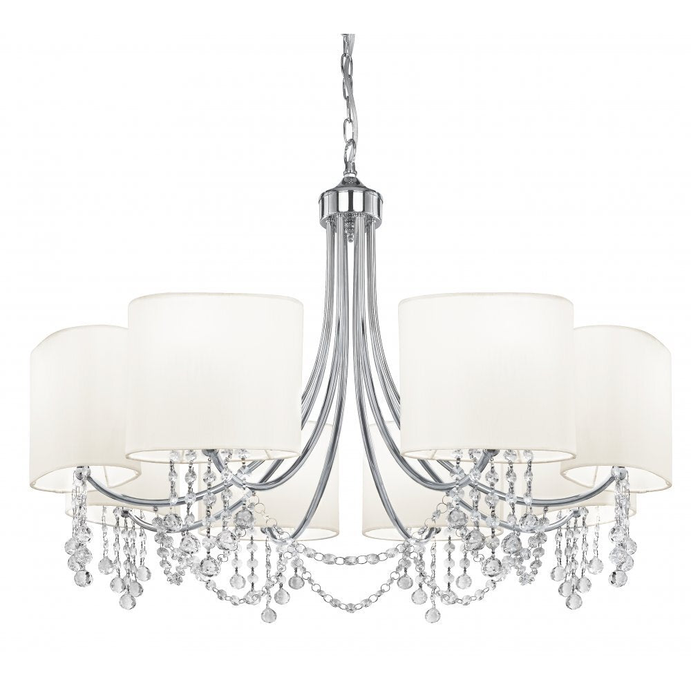 Searchlight 1058-8CC Nina - 8 Light Ceiling Chrome Clear Crystal White Shades