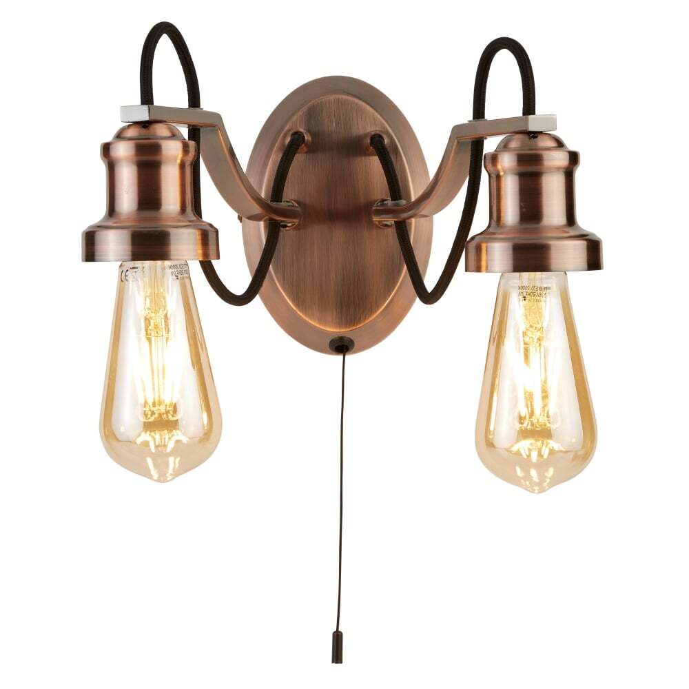 Searchlight 1062-2CU Olivia 2 Light Ceiling Black Braided Fabric Cable Antique Copper