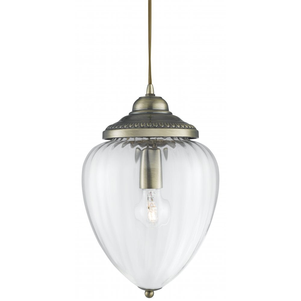 Searchlight 1091AB Pineapple - 1 Light Pendant Antique Brass Clear Ribbed Glass