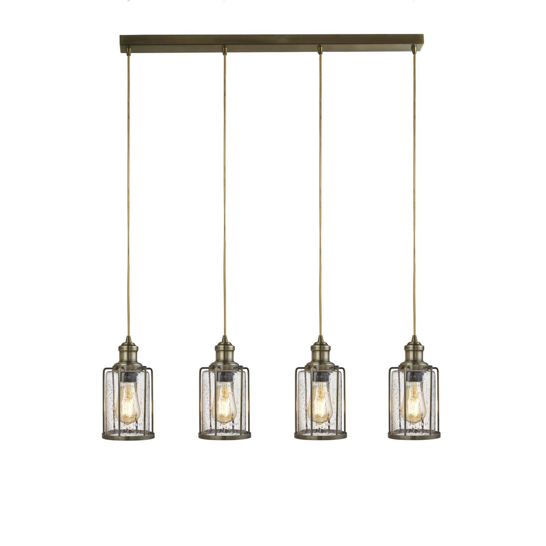 Searchlight 1164-4AB Pipes 4 Light Bar Pendant Antique Brass With Seeded Glass