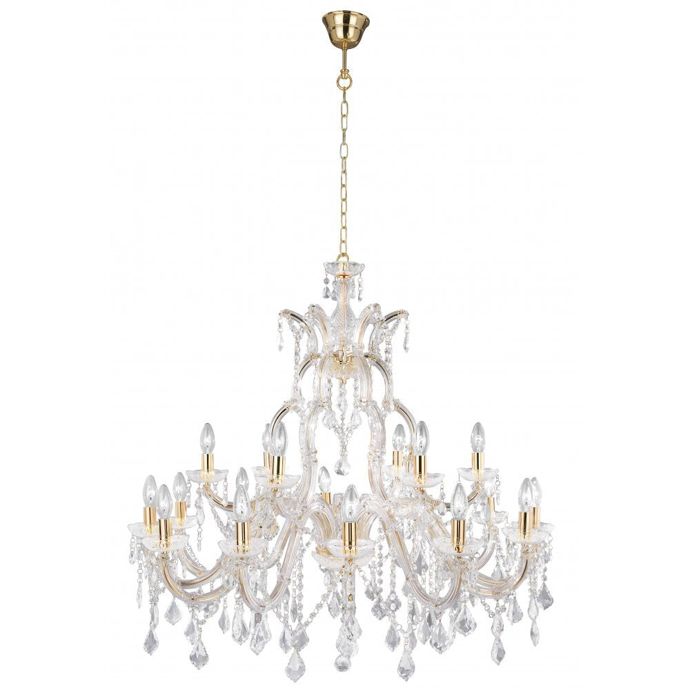 Searchlight 1214-18 Marie Therese - 18 Light Chandelier Polished Brass Clear Crystal