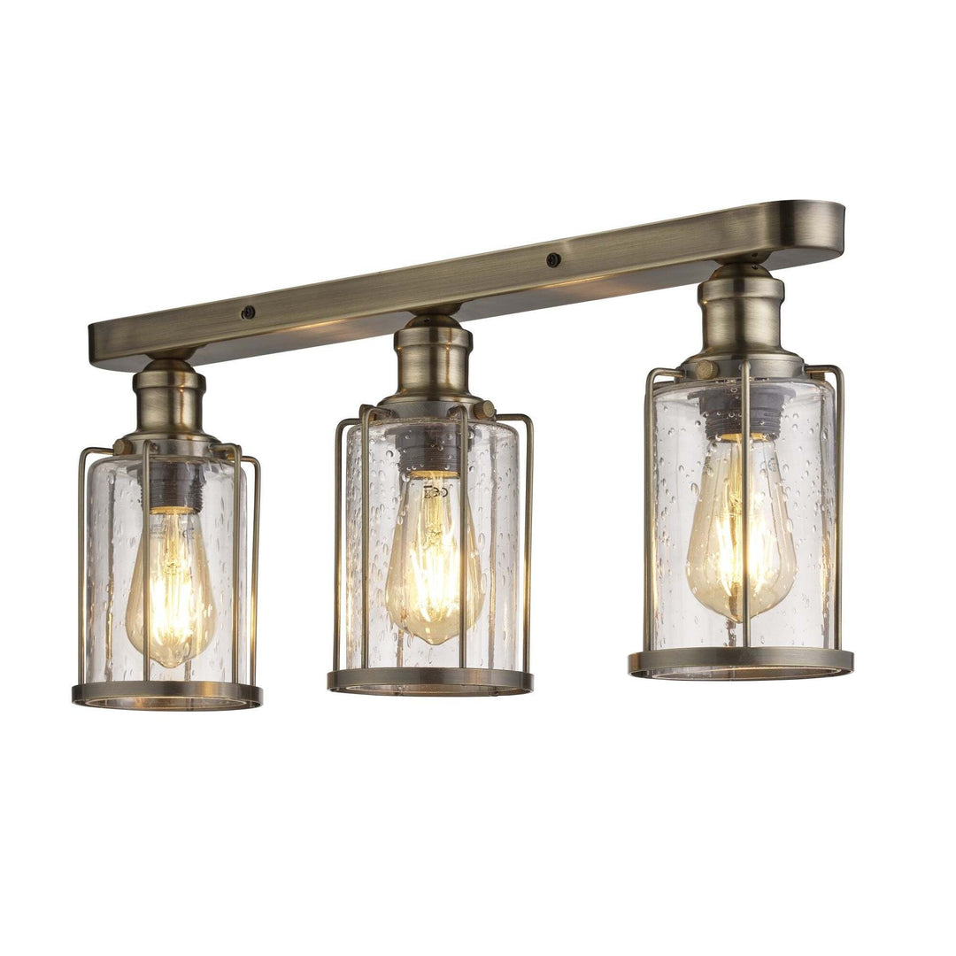 Searchlight 1263-3AB Pipes 3 Light Flush Antique Brass With Seeded Glass