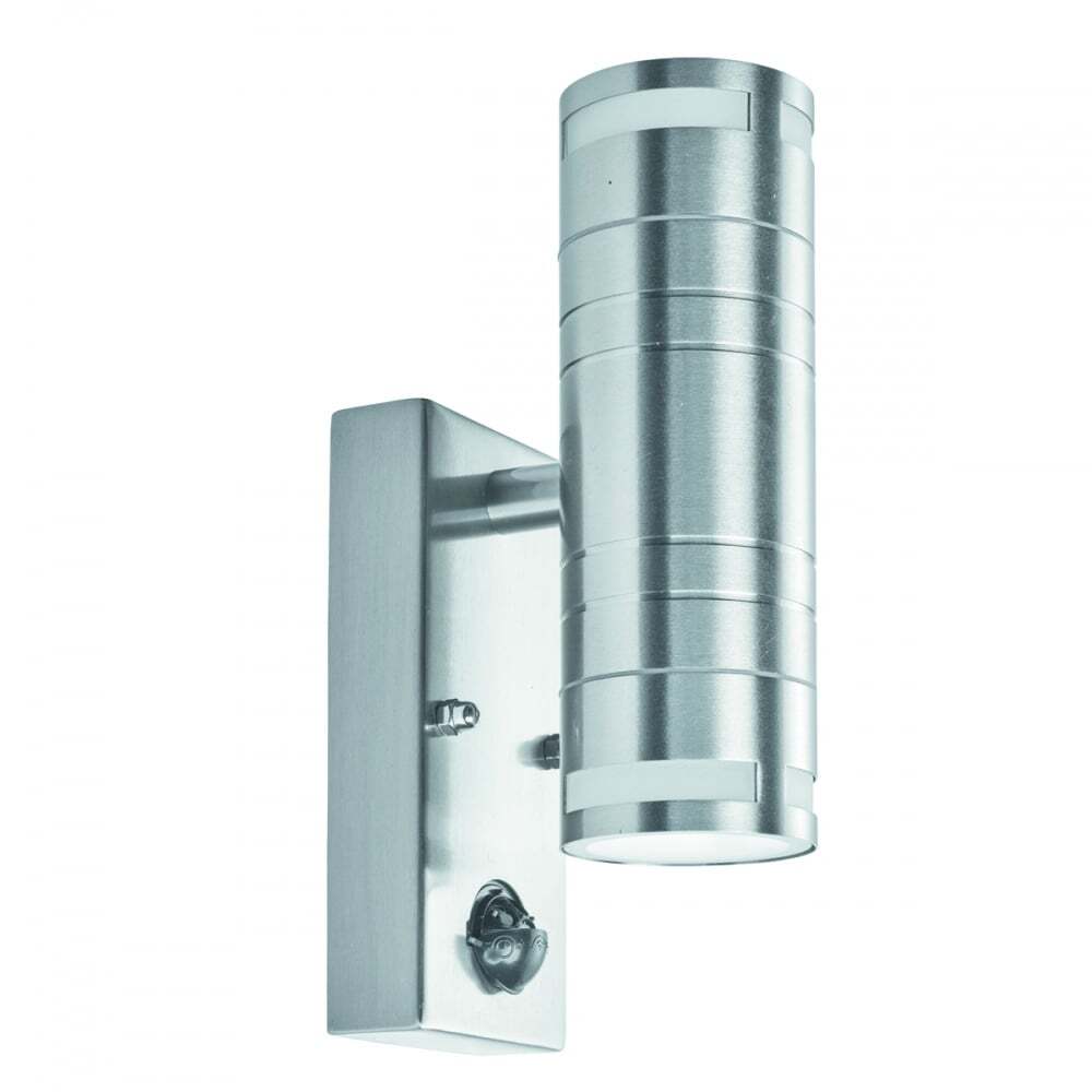 Searchlight 1318-2-LED Outdoor & Porch 2 Light PIR Wall Light Stainless Steel Frosted Glass