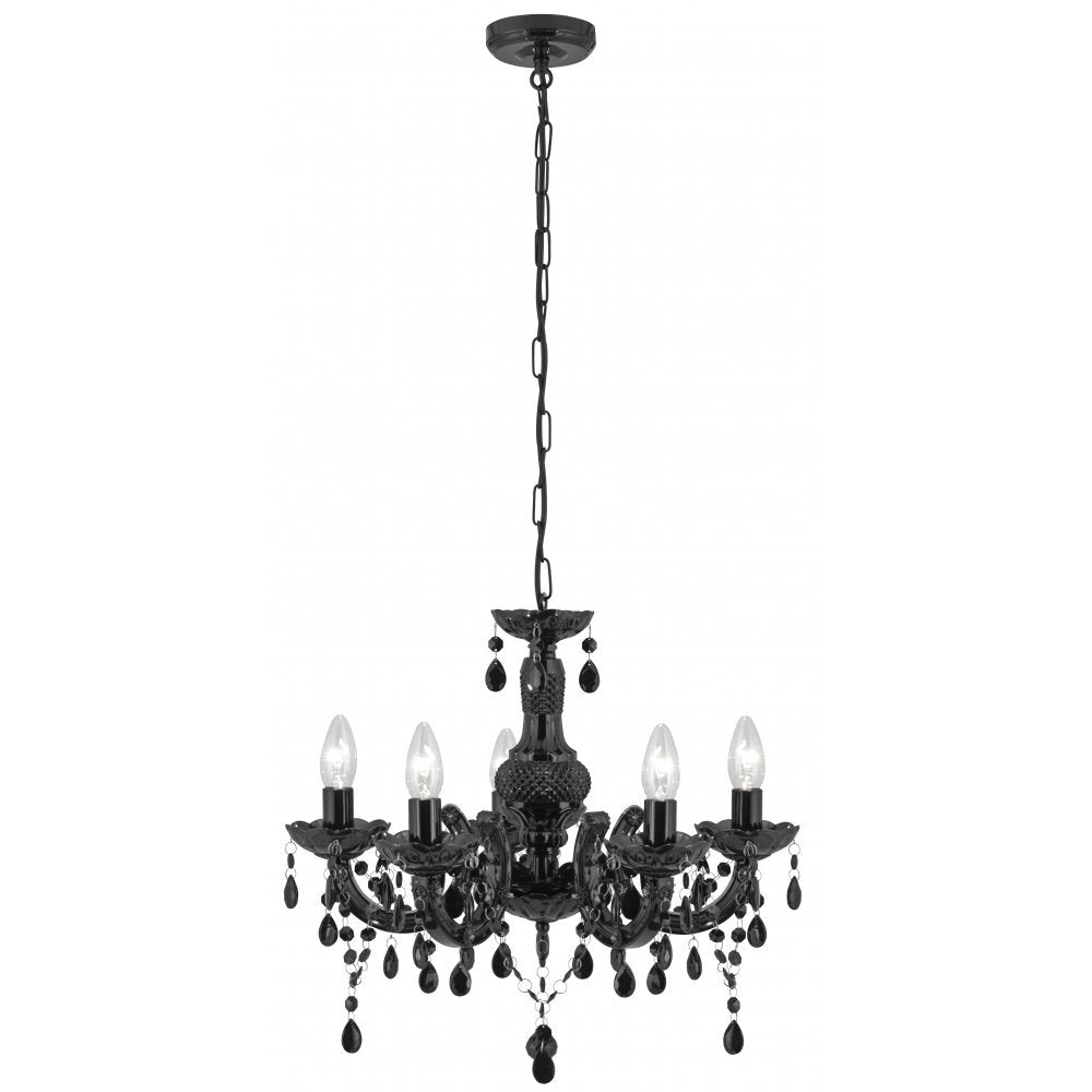 Searchlight 1455-5BK Marie Therese - 5 Light Ceiling Black Glass/acrylic