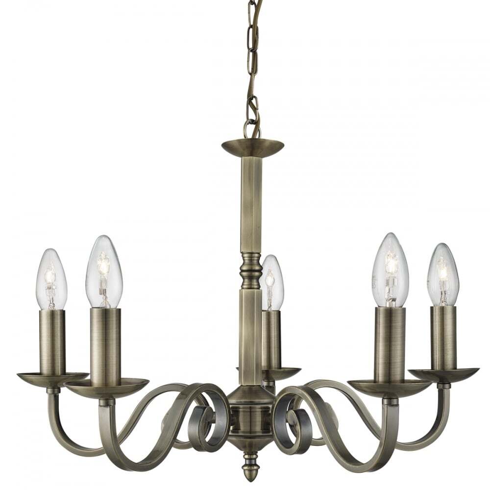 Searchlight 1505-5AB Richmond - 5 Light Ceiling Antique Brass Scroll Arms