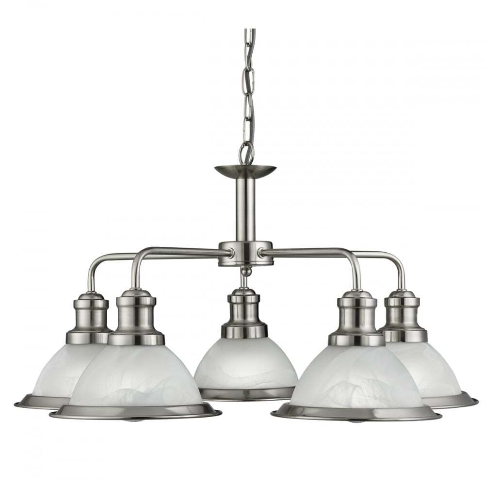 Searchlight 1595-5SS Bistro - 5 Light Ceiling Satin Silver Marble Glass