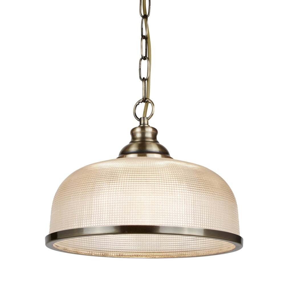 Searchlight 1682AB Bistro Ii - 1 Light Pendant Antique Brass Halophane Glass