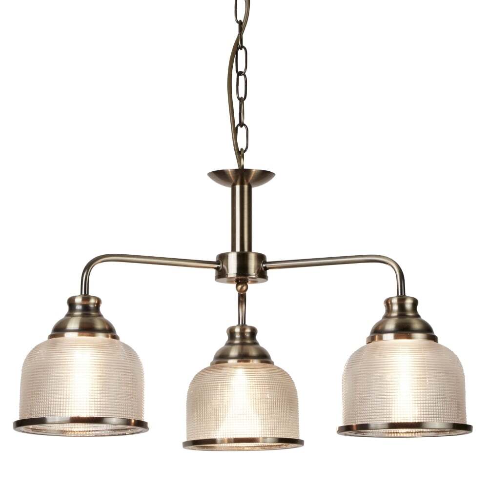 Searchlight 1683-3AB Bistro Ii - 3 Light Ceiling Antique Brass Halophane Glass