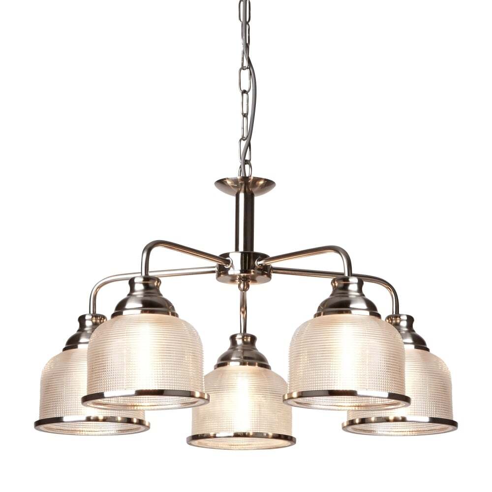 Searchlight 1685-5SS Bistro Ii - 5 Light Ceiling Satin Silver Halophane Glass