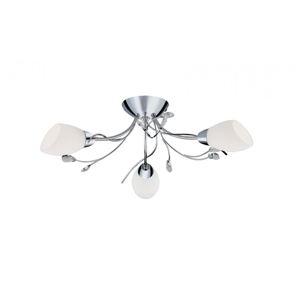Searchlight 1763-3CC Gardenia 3 Light Chrome Semi-flush Fitting White Glass Crystal Leaf