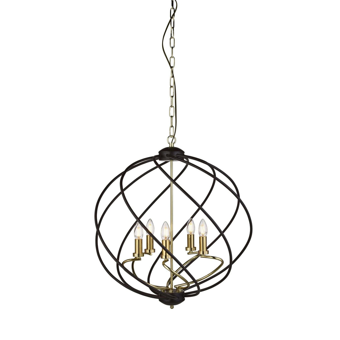 Searchlight 1805-5BK Flow 5 Light Pendant Black Gold