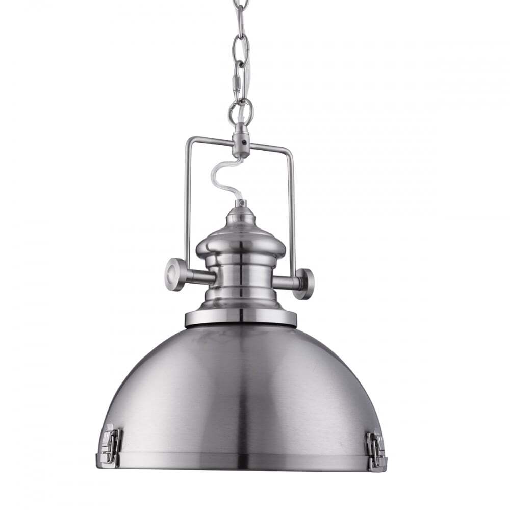 Searchlight 2297SS Industrial Pendant 1 Light Satin Silver Clear Lens