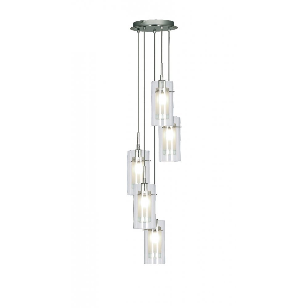 Searchlight 2305-5 Duo I - Satin Silver Double Glass 5 Light Pendant