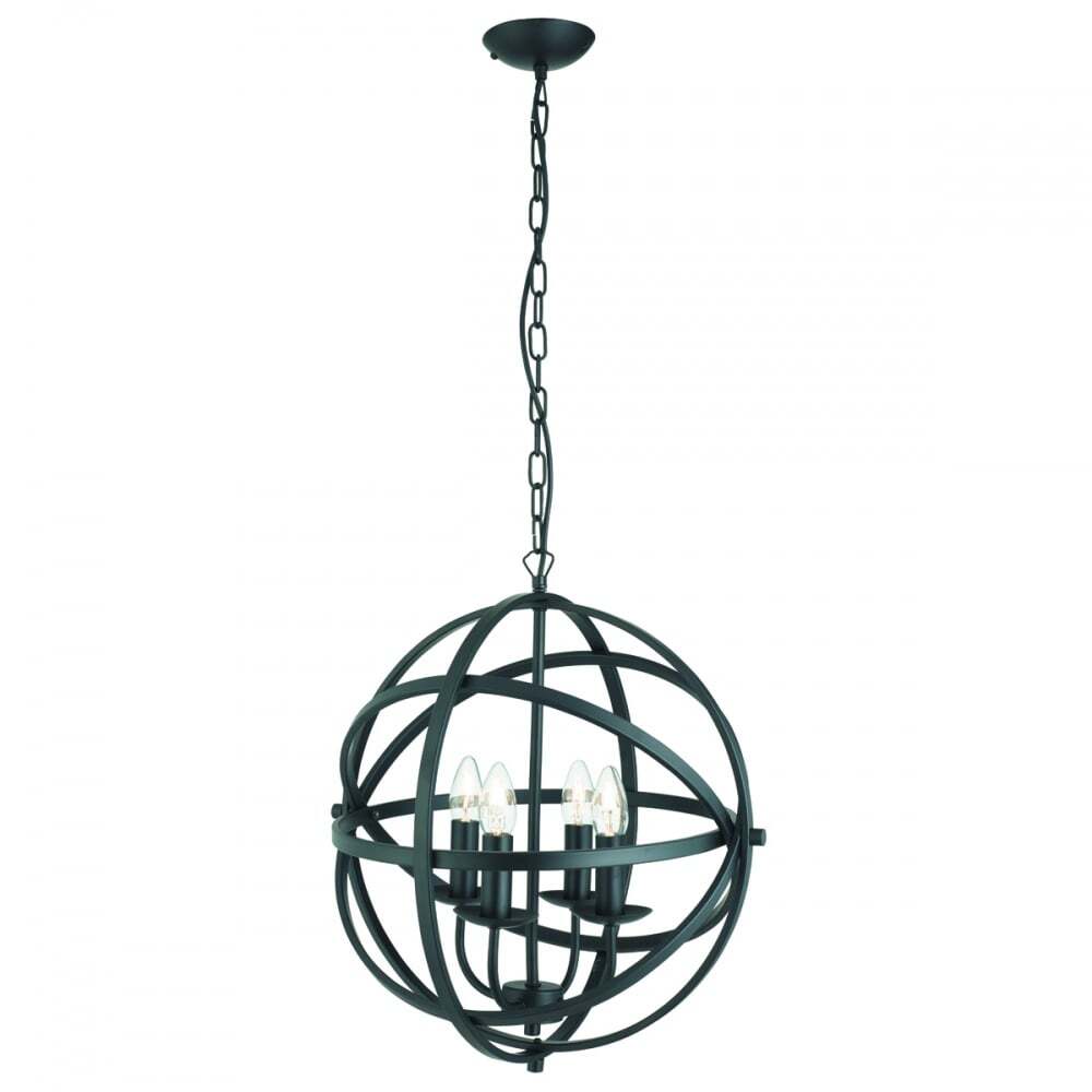 Searchlight 2474-4BK Orbit 4 Light Cage Frame Orb Pendant Matt Black