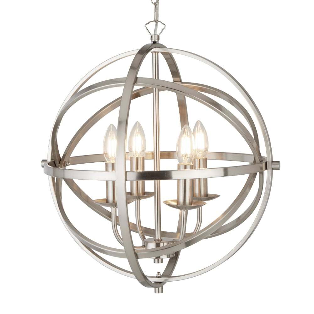 Searchlight 2474-4SS Orbit 4 Light Cage Frame Orb Pendant Satin Silver