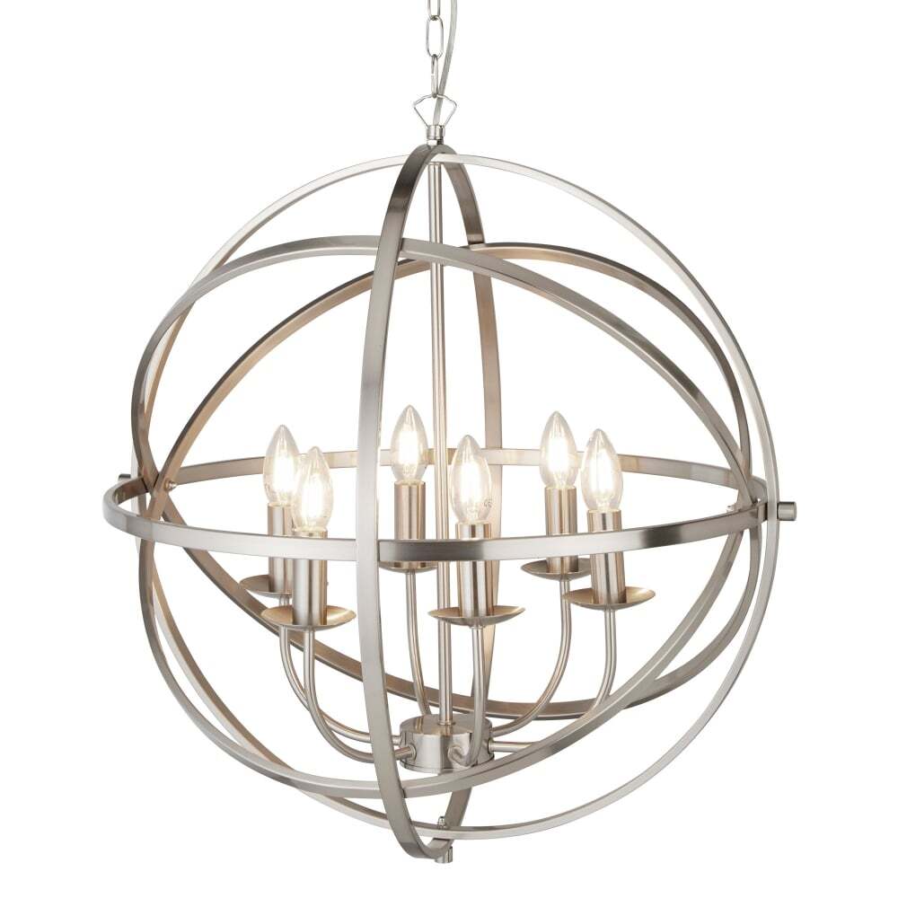 Searchlight 2476-6SS Orbit 6 Light Cage Frame Orb Pendant Satin Silver