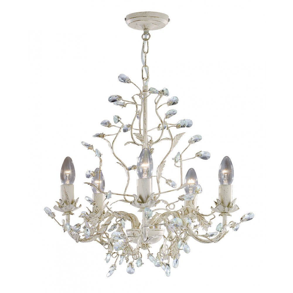 Searchlight 2495-5CR Almandite 5 Light Ceiling Cream Gold Clear Crystal