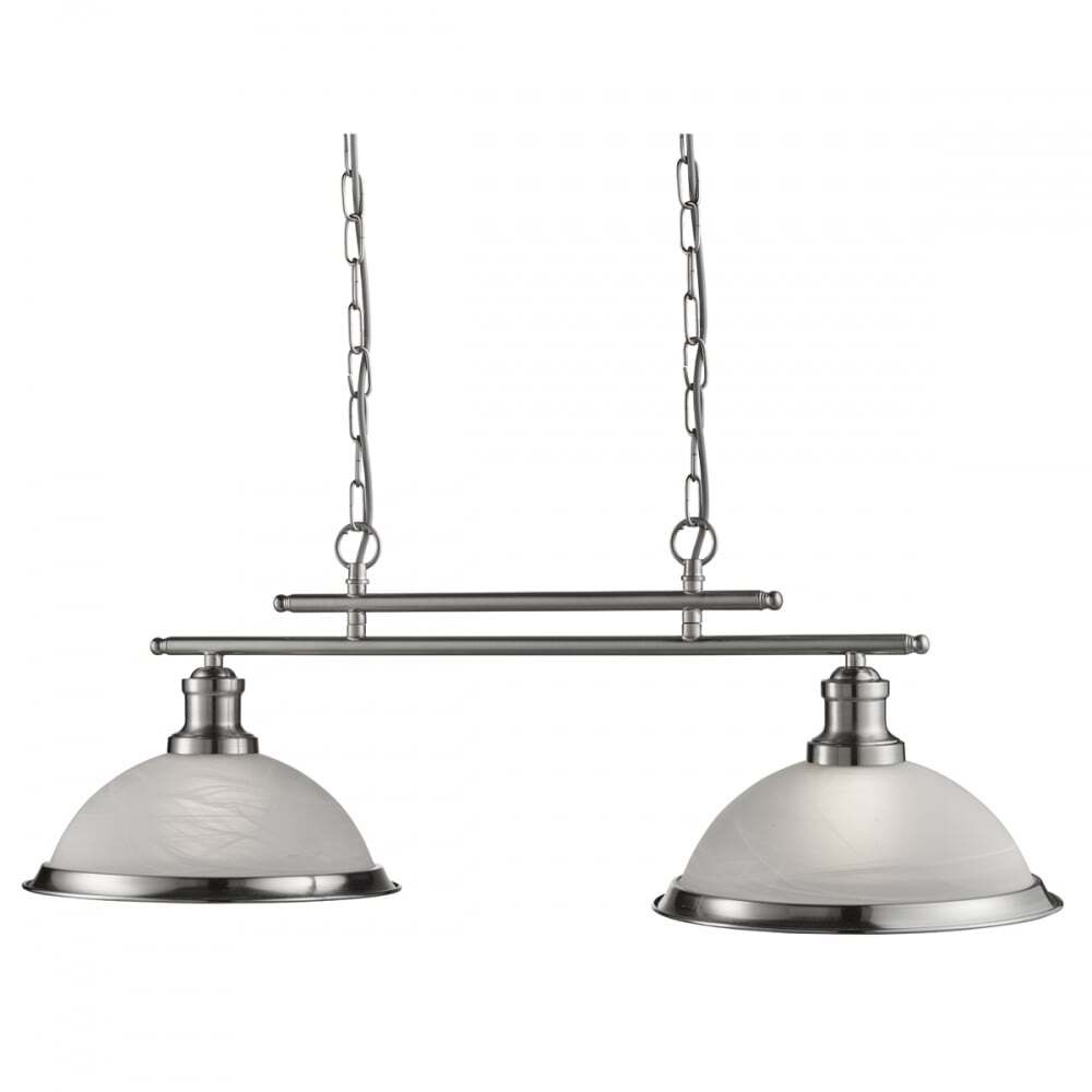 Searchlight 2682-2SS Bistro - 2 Light Ceiling Bar Satin Silver Marble Glass