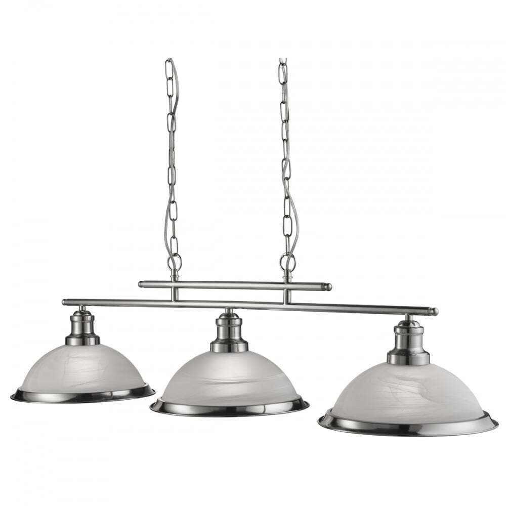 Searchlight 2683-3SS Bistro - 3 Light Ceiling Bar Satin Silver Marble Glass