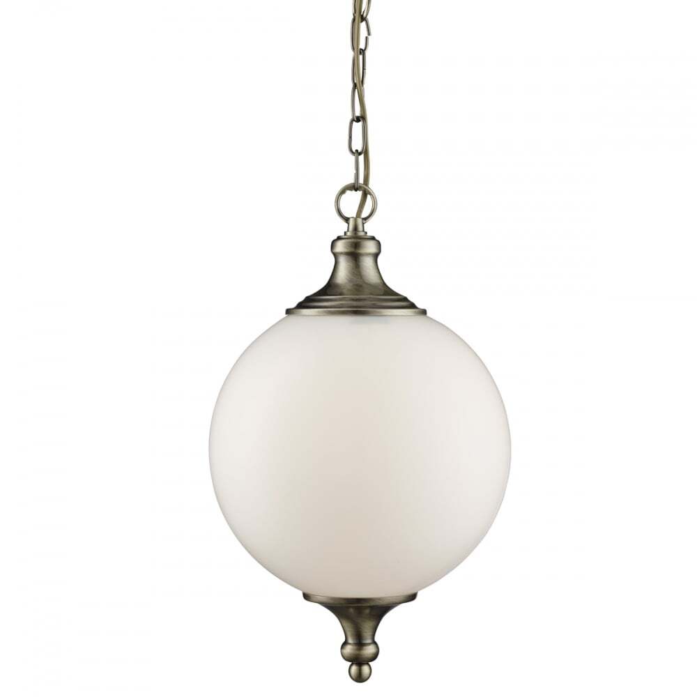 Searchlight 3051AB Atom - 1 Light Pendant Antique Brass Opal Glass