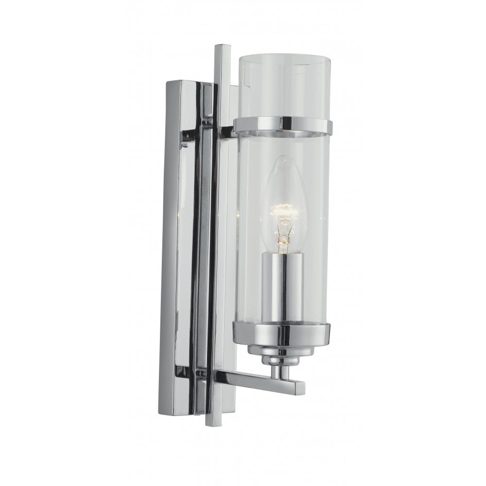 Searchlight 3091-1CC Milo Chrome 1 Light Wall Bracket -clear Glass Cylinder Shade