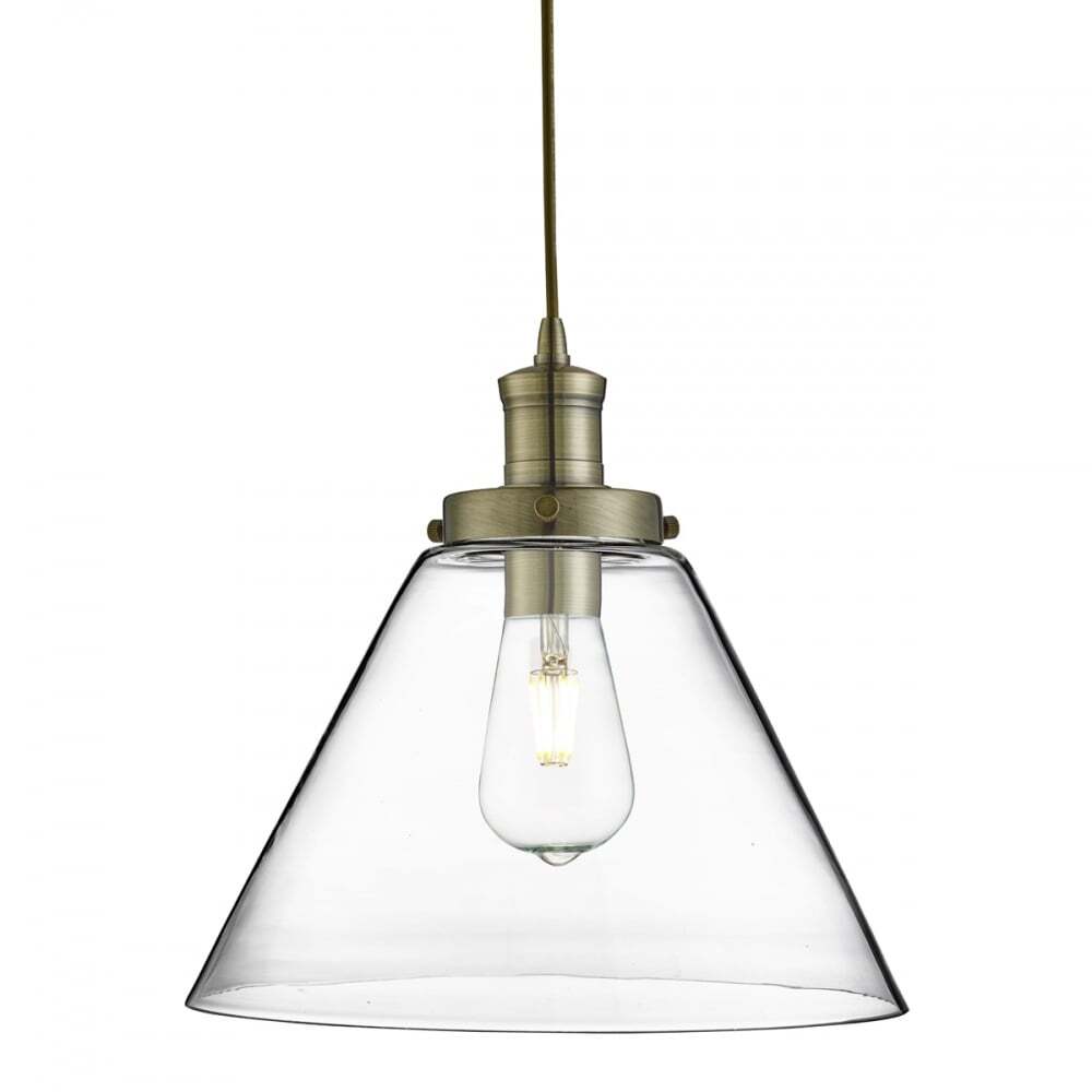 Searchlight 3228AB Pyramid 1 Light Pendant Antique Brass Clear Pyramid Glass Shade