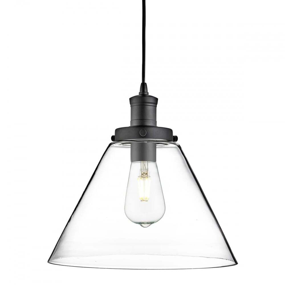 Searchlight 3228BK Pyramid 1 Light Pendant Matt Black Clear Pyramid Glass Shade