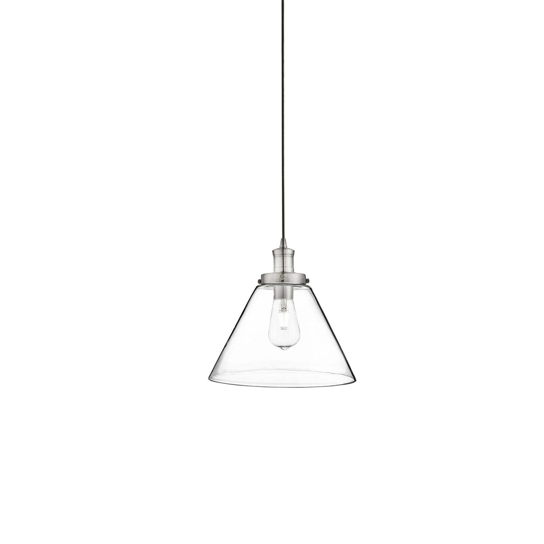Searchlight 3228SS Pyramid 1 Light Pendant Satin Silver Clear Pyramid Glass Shade