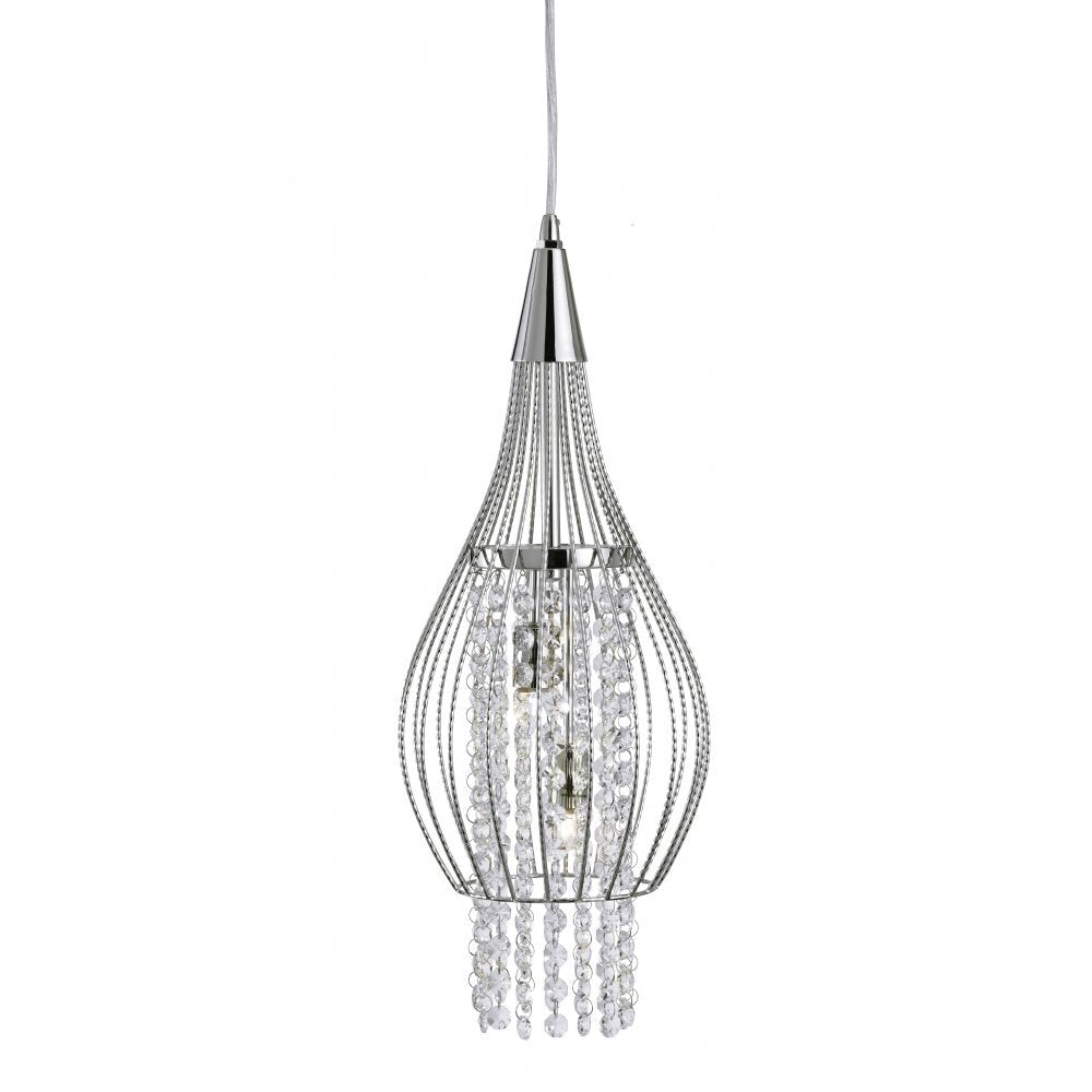 Searchlight 3242-2CC Rocket 2 Light Cage Frame Pendant Chrome Clear Crystal