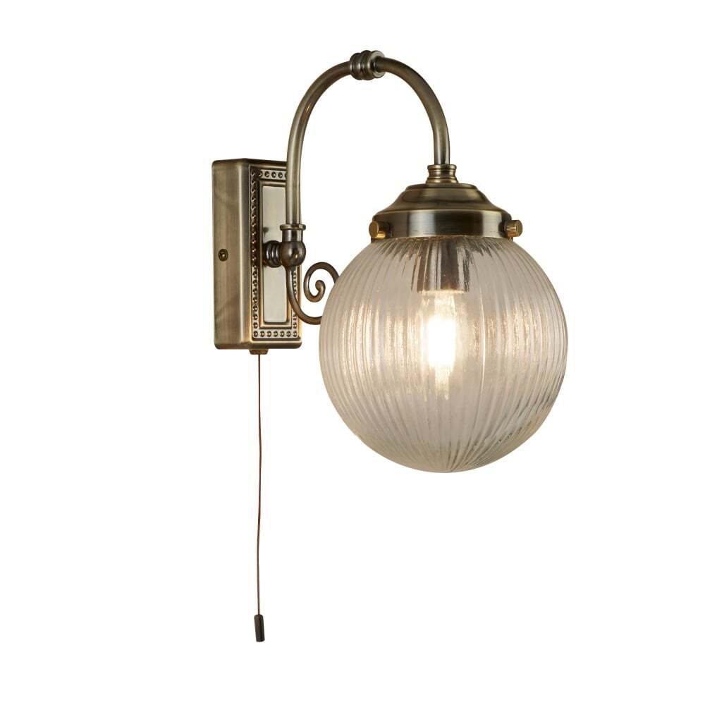 Searchlight 3259AB Belvue 1 Light Bathroom Ip44 Wall Light Clear Globe Shade Antique Brass