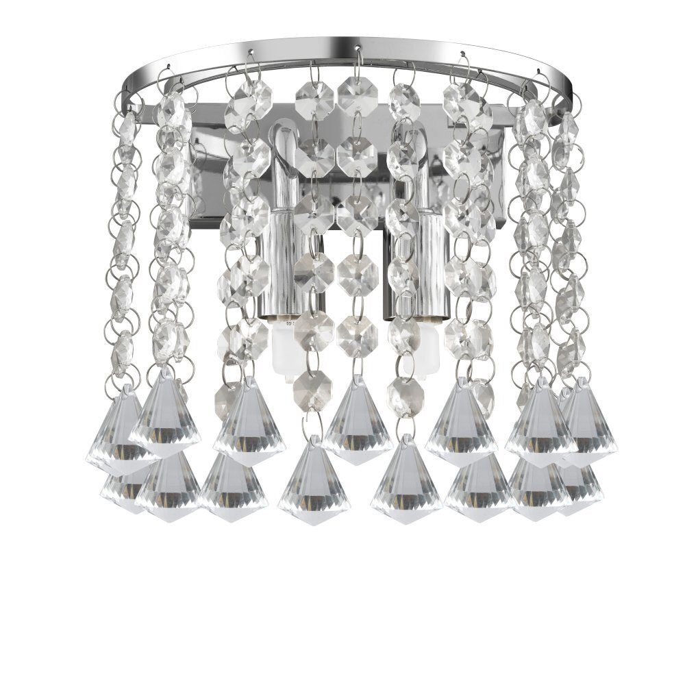 Searchlight 3302-2CC Hanna Chrome 2 Light Round Wall Bracket - Pyramid Drops