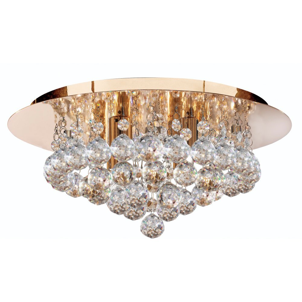 Searchlight 3404-4GO Hanna 4 Light Gold Round Flush Clear Crystal Balls