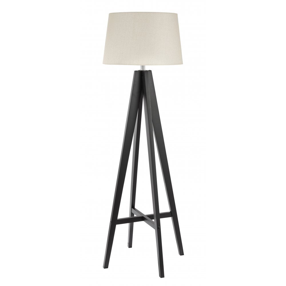 Searchlight 3540BR Tripod - Floor Lamp Dark Wood - Cream Linen Shade