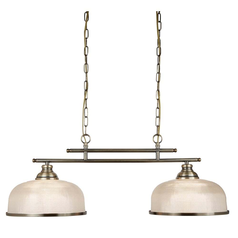 Searchlight 3592-2AB Bistro Ii - 2 Light Ceiling Bar Antique Brass Halophane Glass