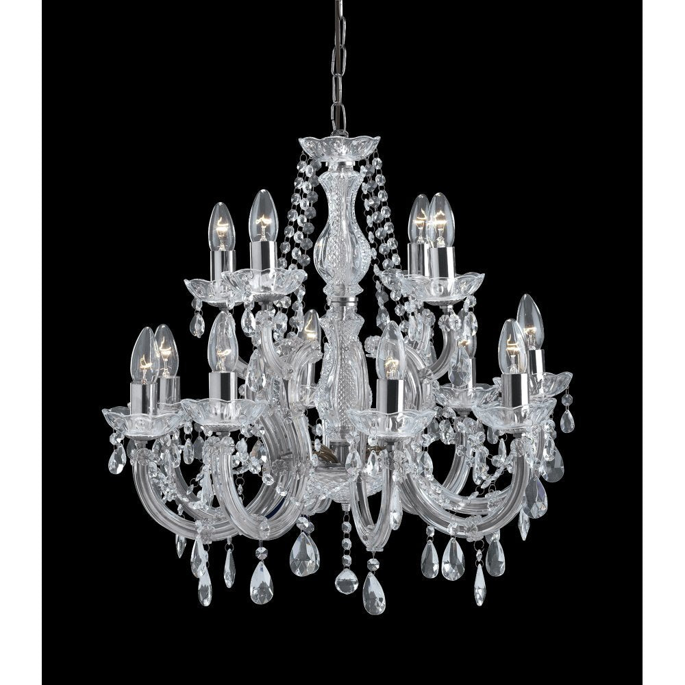 Searchlight 399-12 Marie Therese - 12 Light Chandelier Chrome Clear Crystal Glass