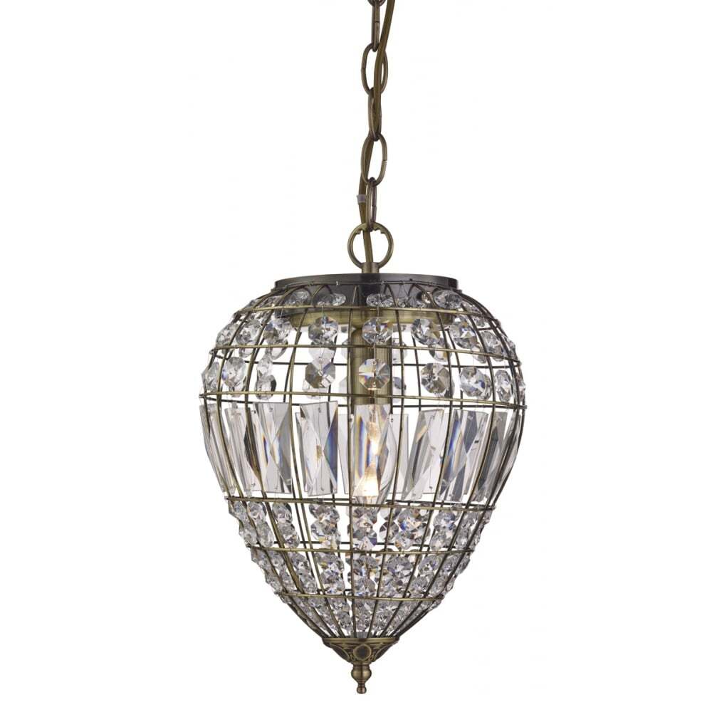 Searchlight 3991AB Pineapple Pendant 1 Light Antique Brass Clear Glass Buttons/coffin Drop Trim