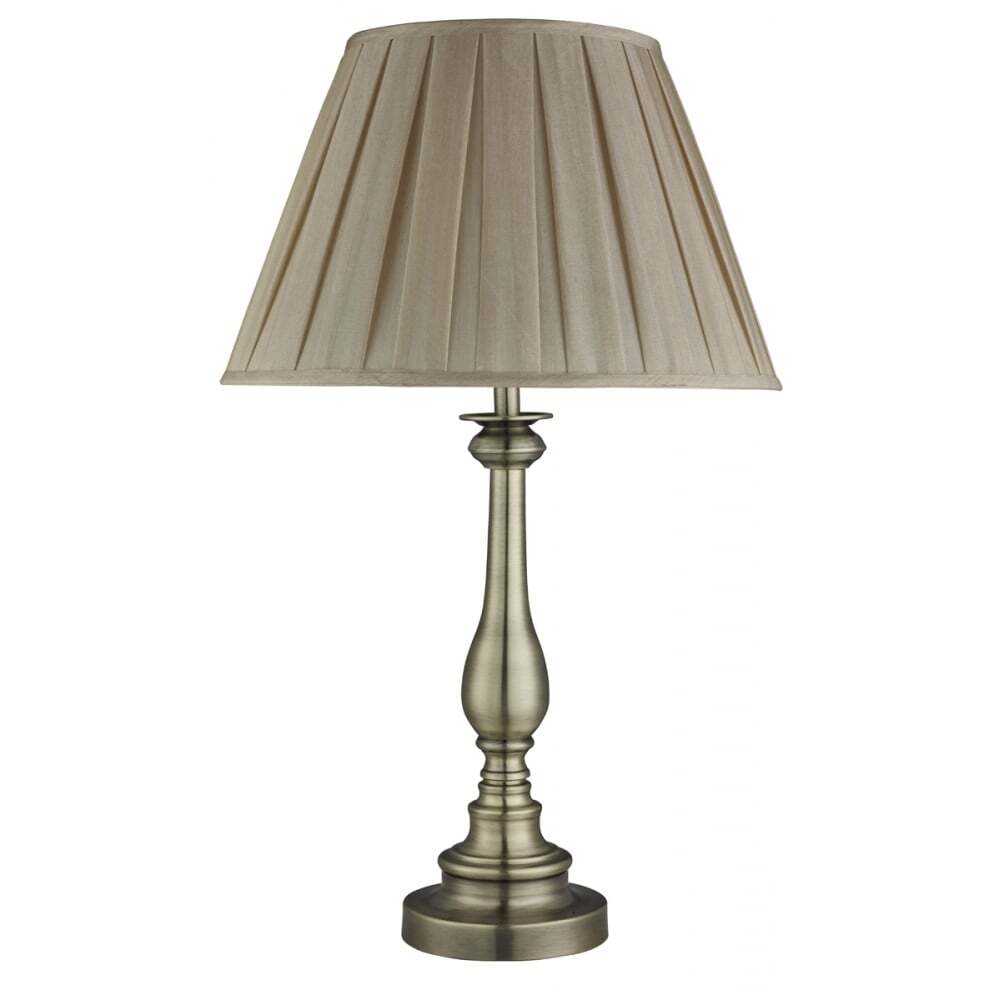 Searchlight 4023AB Flemish Table Lamp Spindle Base Antique Brass Mink Pleated Shade